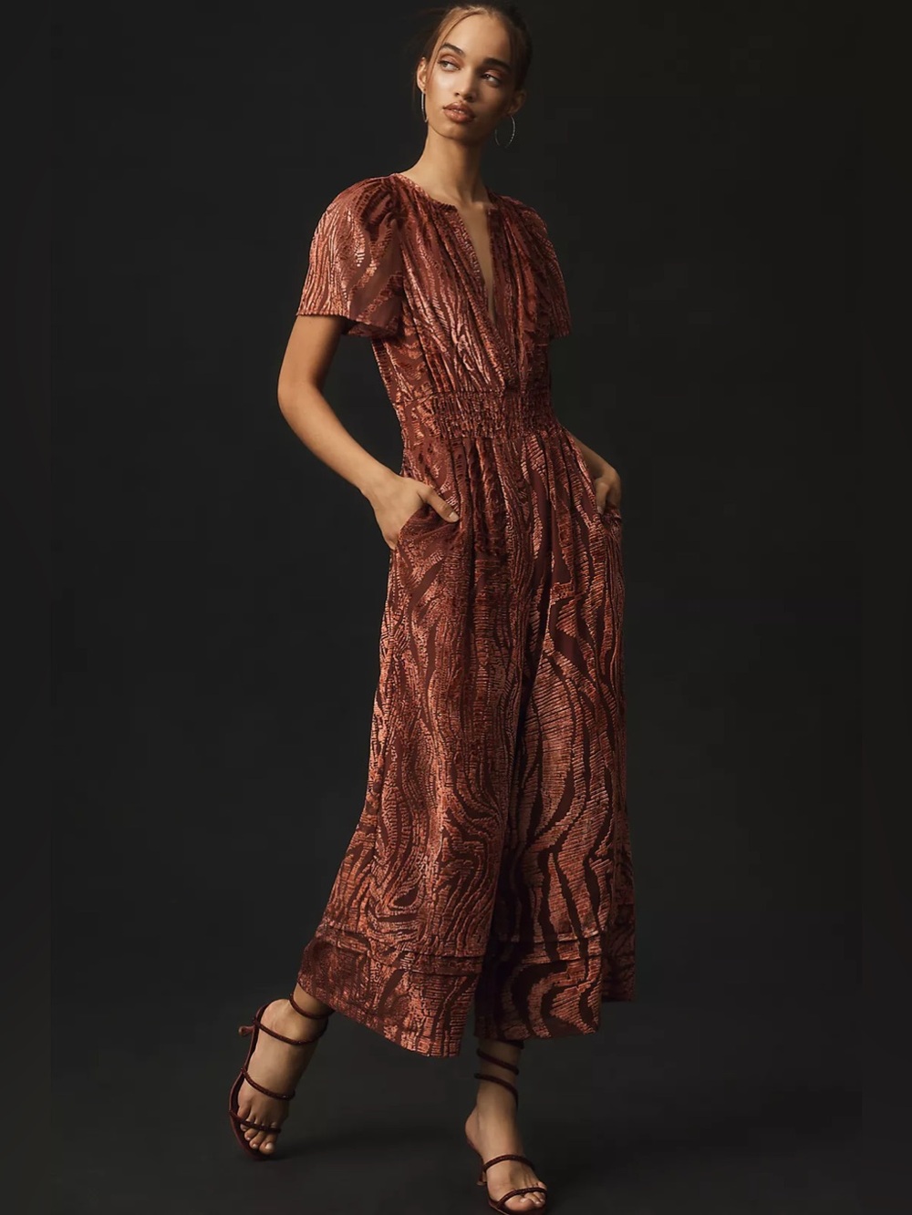 Anthropologie Somerset Velvet Burnout Jumpsuit - Size Small
